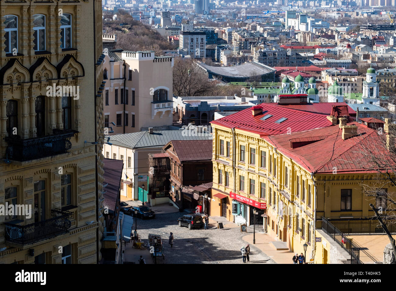 Kiev vista dalla discesa Andriyivskyy Foto Stock