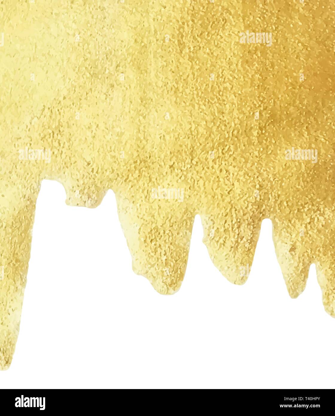 Oro dipingere gocciolare isolati su sfondo bianco lamina dorata o acqua massa metallica fusa la texture del vettore liquido oro sparkle confine con lo spazio di copia Illustrazione Vettoriale