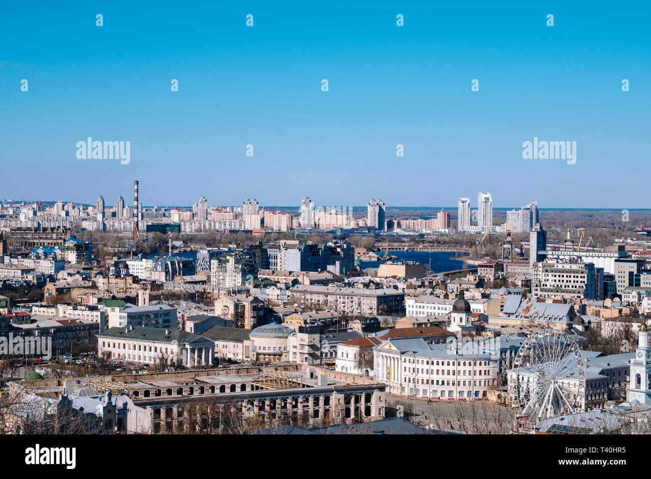 Kiev cityscape vista dalla discesa Andriyivskyy Foto Stock