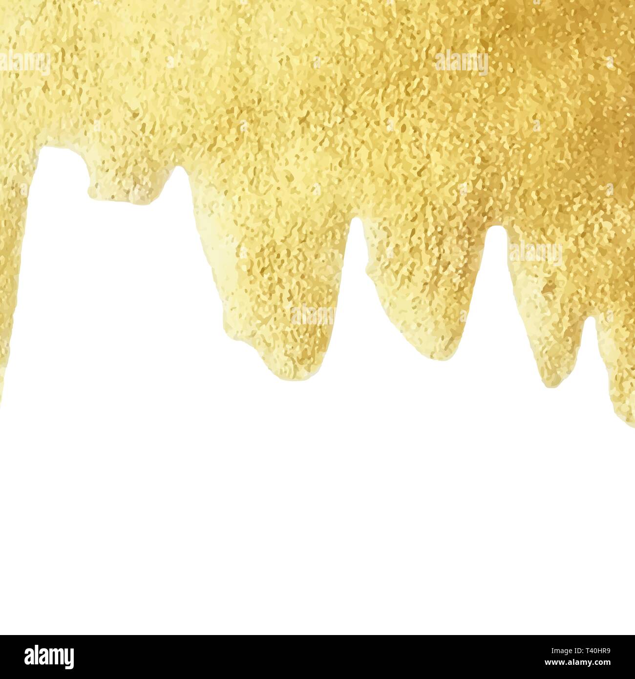 Oro dipingere gocciolare isolati su sfondo bianco lamina dorata o acqua massa metallica fusa la texture del vettore liquido oro sparkle confine con lo spazio di copia Illustrazione Vettoriale