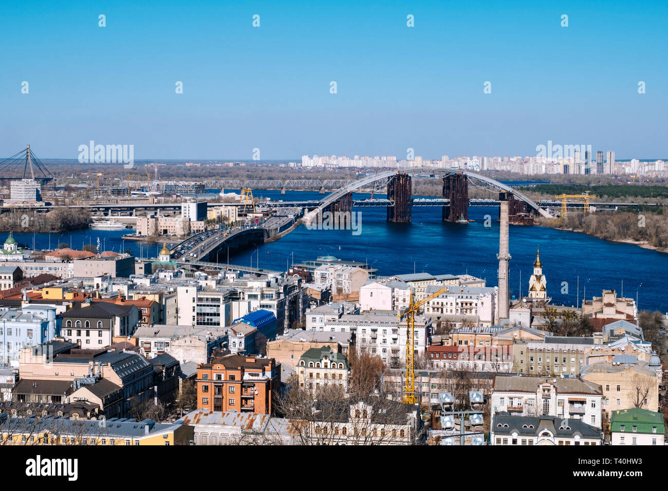 Kiev cityscape vista dalla discesa Andriyivskyy Foto Stock
