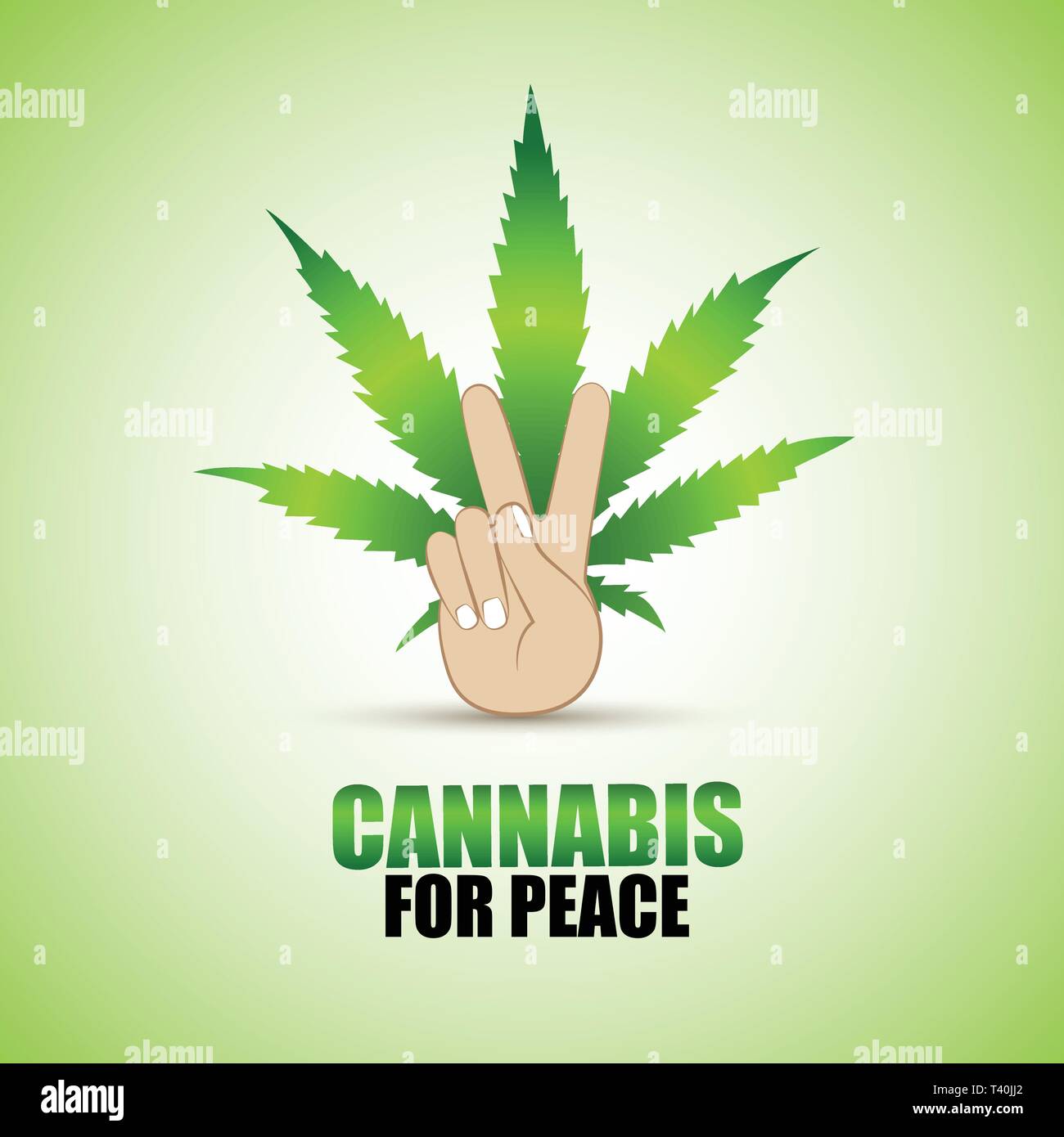 La cannabis per il concetto di pace con verde foglia di cannabis e la mano umana illustrazione vettoriale EPS10 Illustrazione Vettoriale