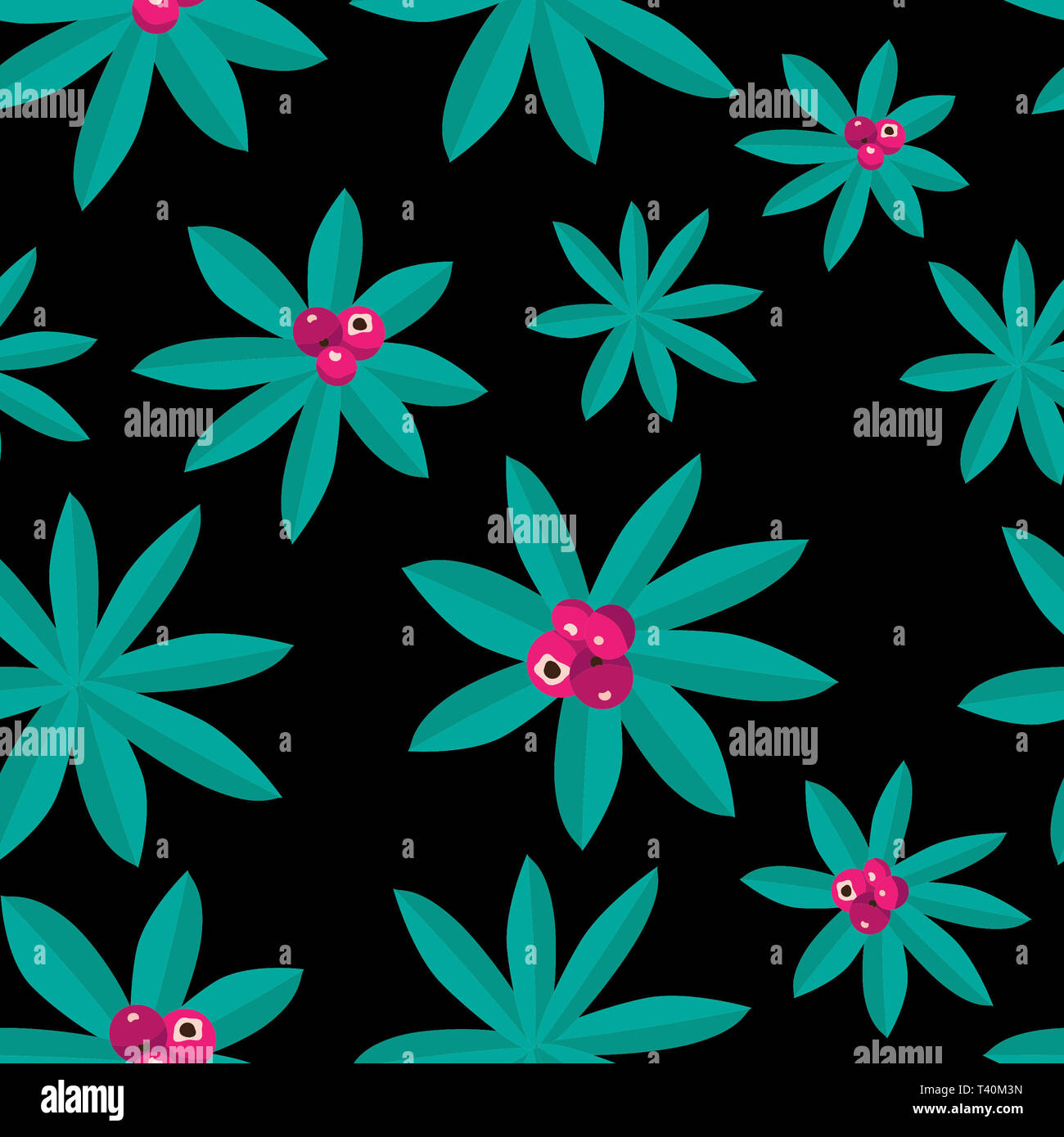 Tropical modello realizzato da piante e frutti di rosa su sfondo scuro Foto Stock