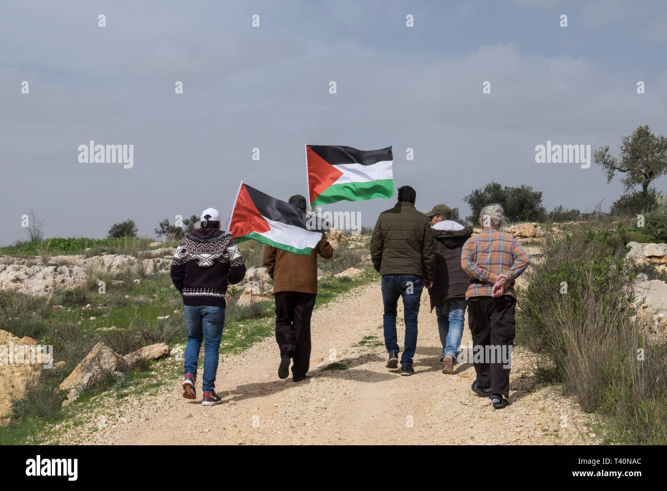 I dimostranti si riuniscono nel villaggio di Bilin, West Bank, Palestina, 15/02/19 Foto Stock