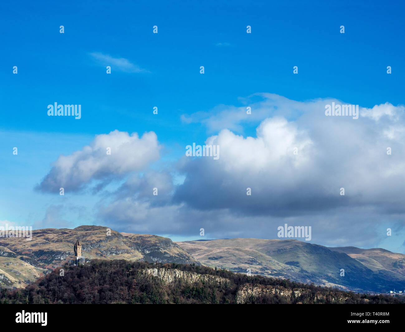 Vista verso il Monumento Wallace da Mote Hill Città di Stirling Scozia Scotland Foto Stock