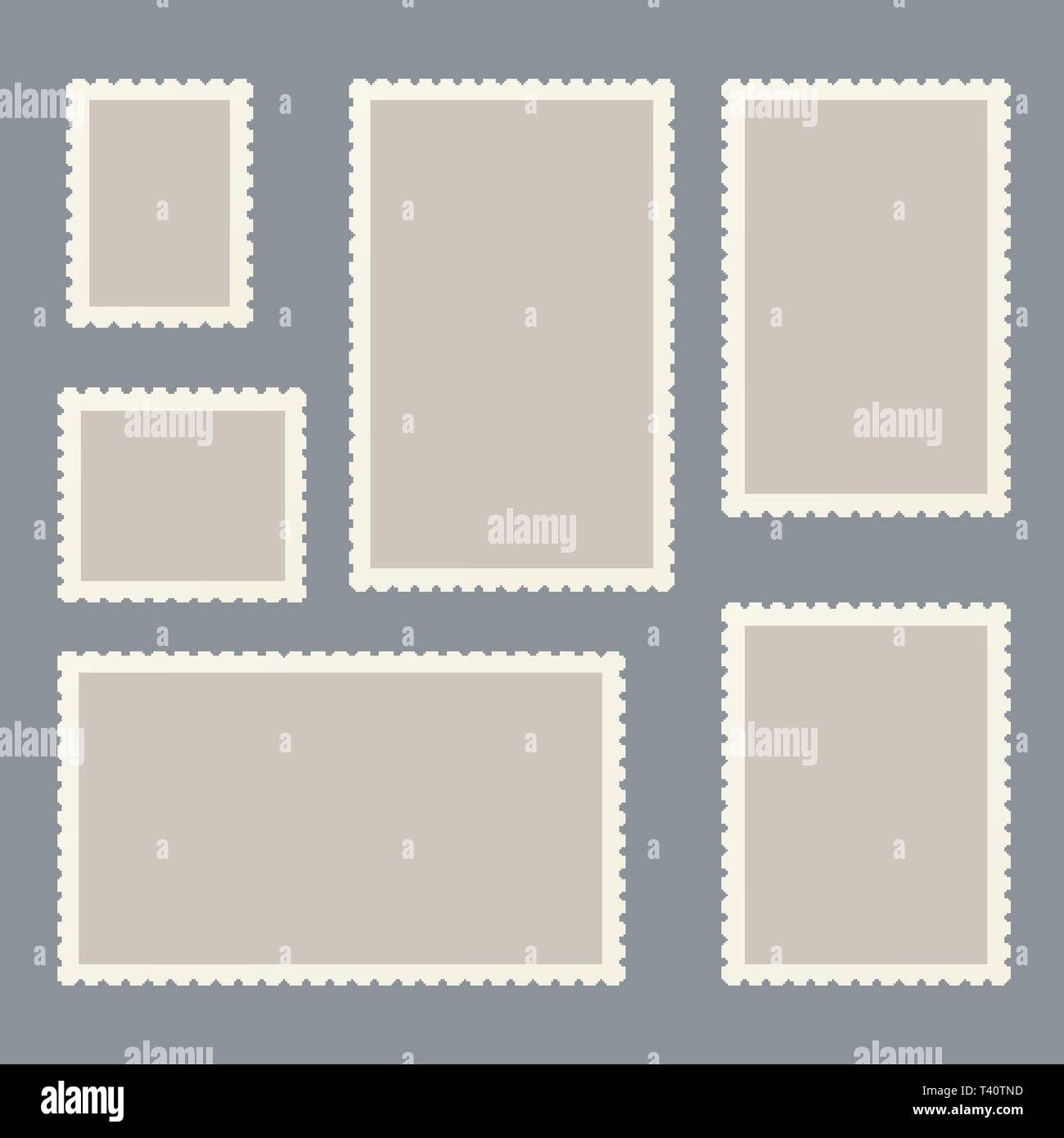 I marchi di affrancatura postale e i francobolli per le cartoline postali e carta di viaggio di marcatura. Illustrazione Vettoriale