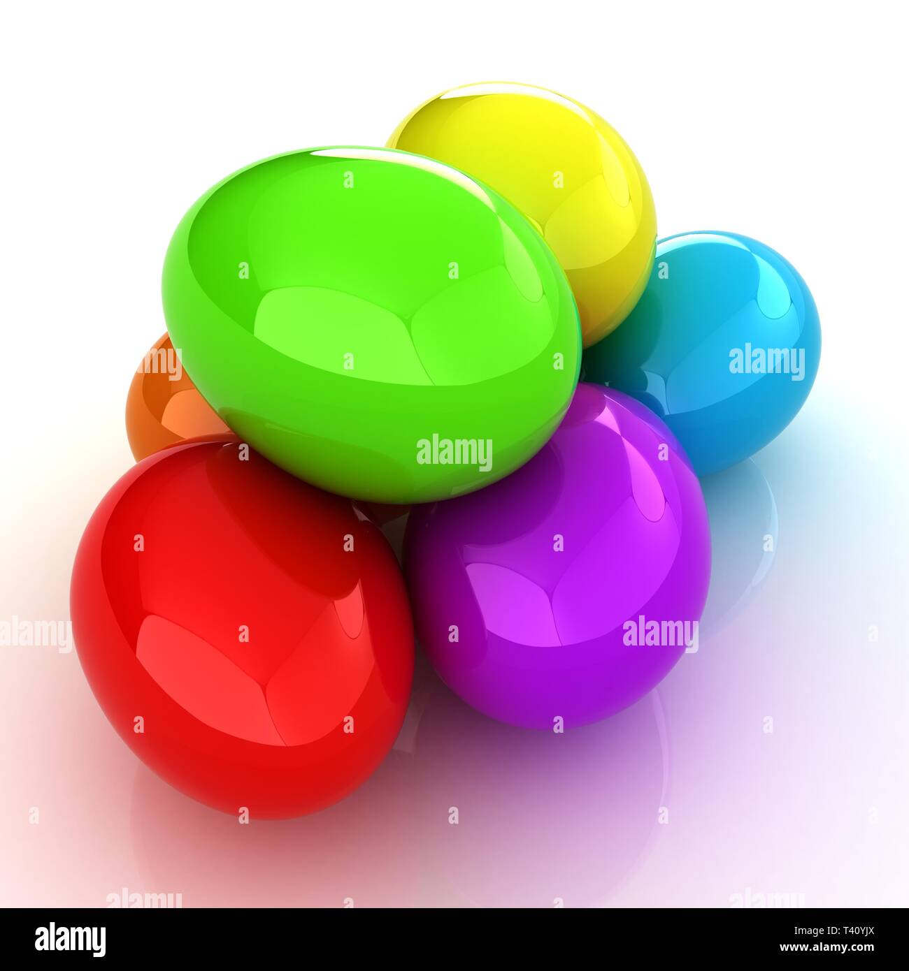 Uova colorate su sfondo bianco Foto Stock