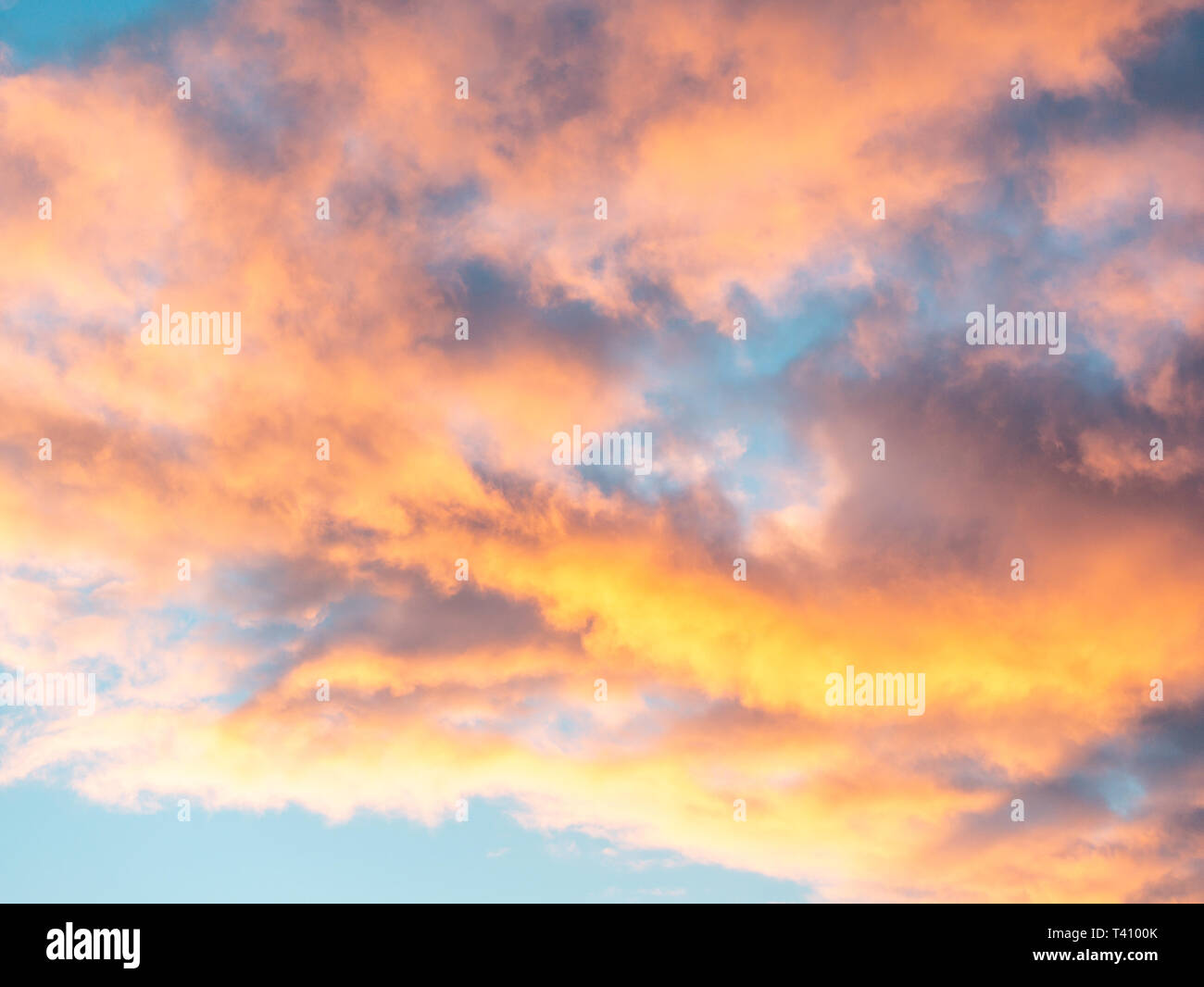 Immagine di rosso le nuvole al tramonto. Sfondo. piana, laici abstract Foto Stock