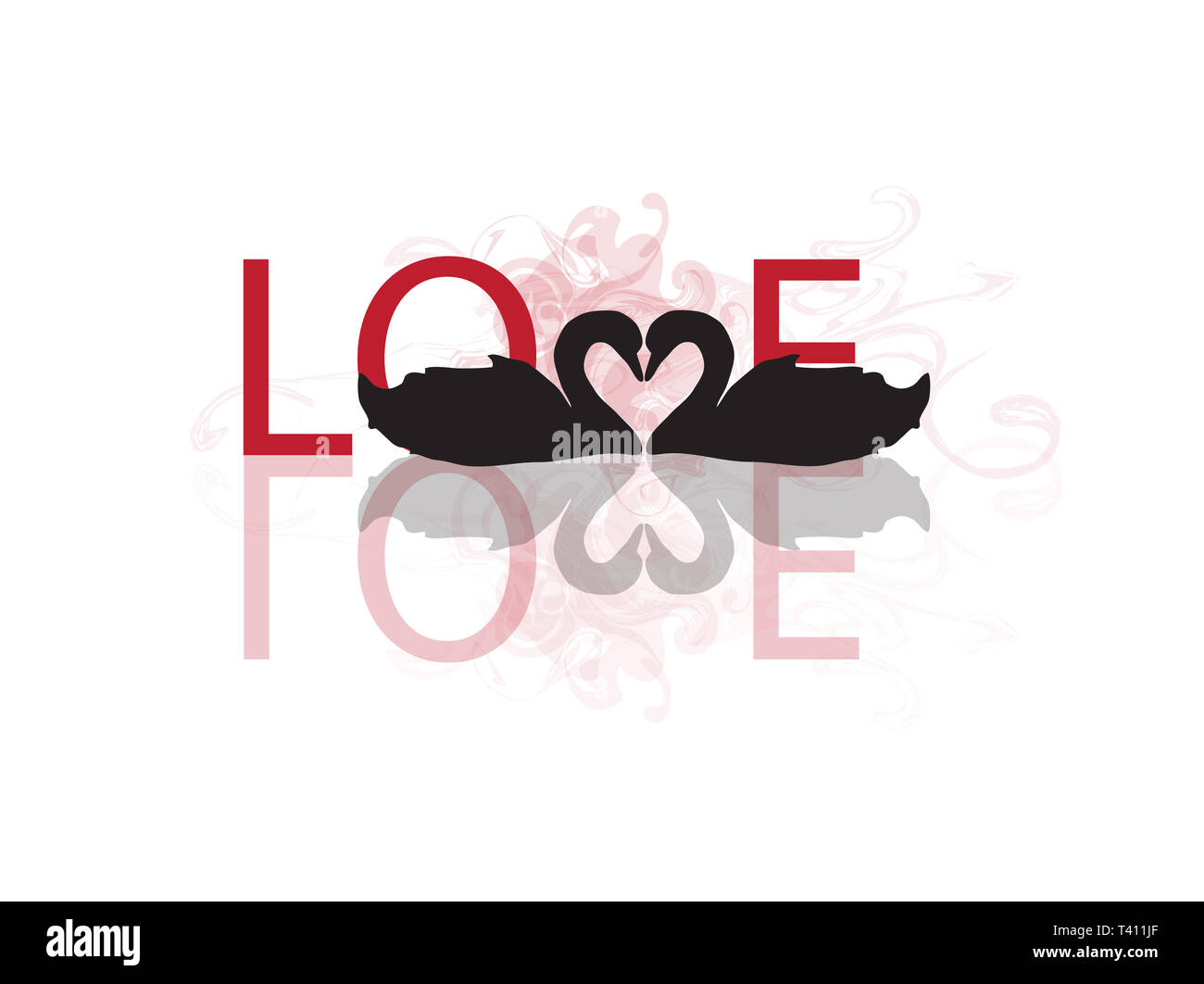 Amore testo con illustrazione del cigno Foto Stock