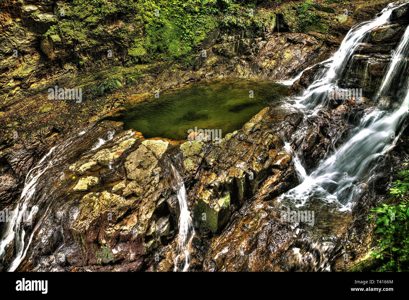 Cascata nella foresta pluviale del Costa Rica Foto Stock