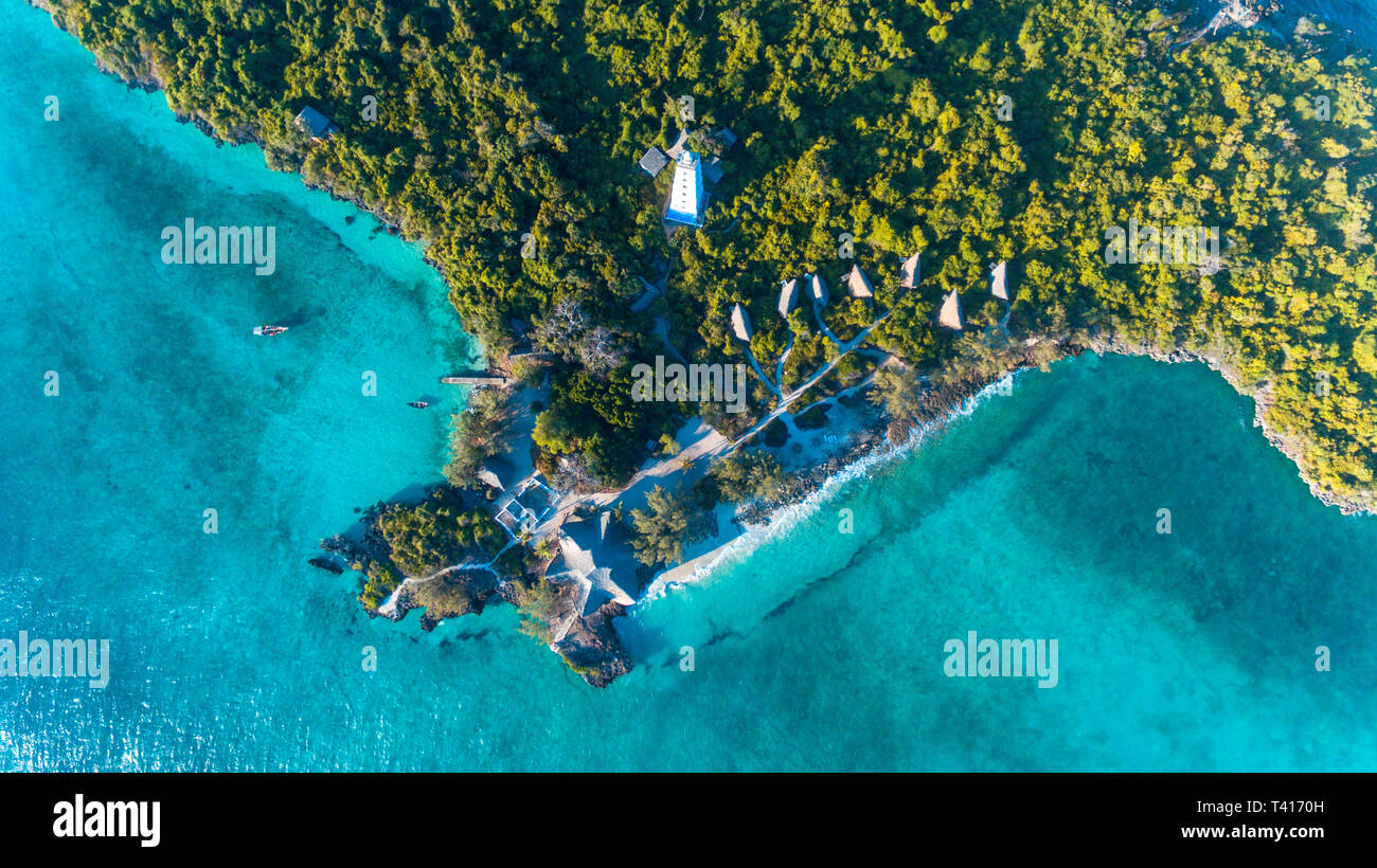 Vista aerea del chumbe island coral park, Zanzibar Foto Stock