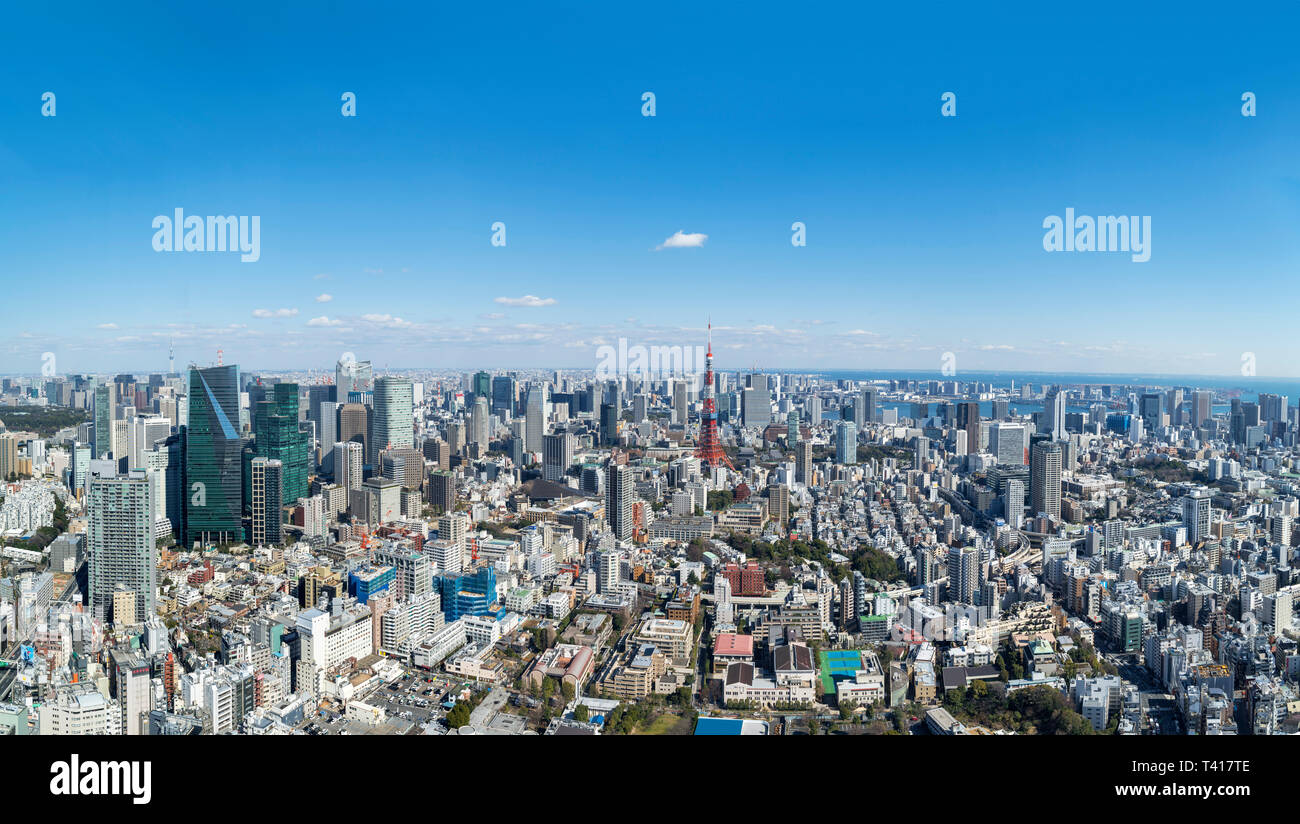 Paesaggio urbano di Tokyo. Panoramica vista aerea sulla città dal ponte di osservazione dei Mori Tower, Roppongi Hills, Tokyo, Giappone Foto Stock
