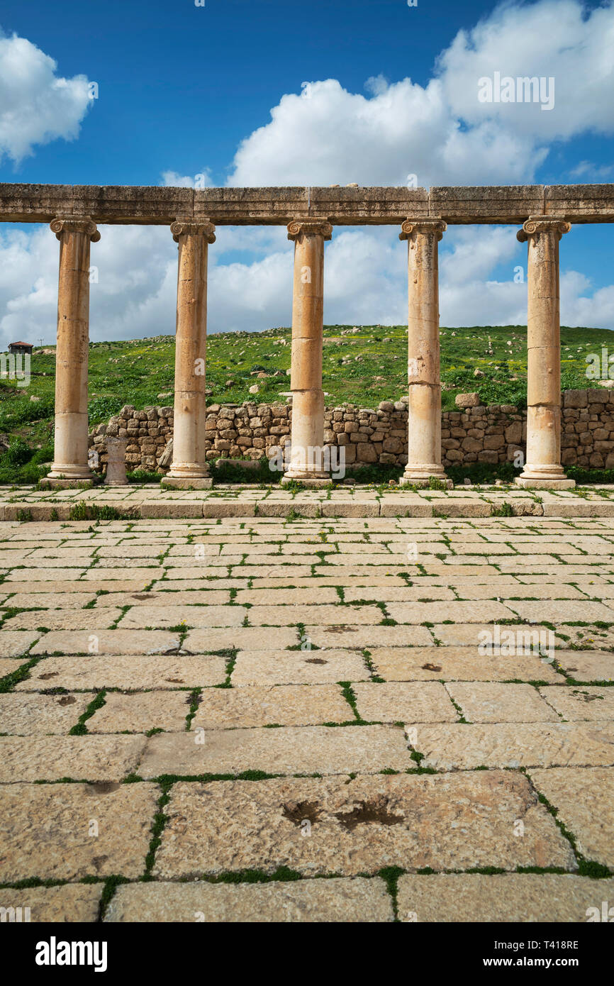 Oval colonne quadrate, Jerash, Giordania Foto Stock