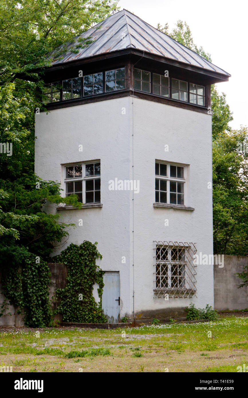 Torre di guardia a Dachau Foto Stock