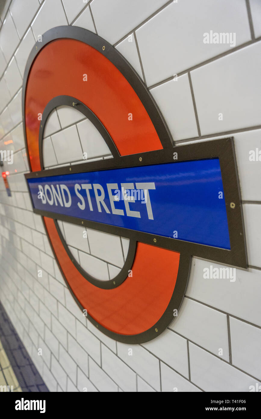 Stazione della metropolitana Bond Street Sign Foto Stock