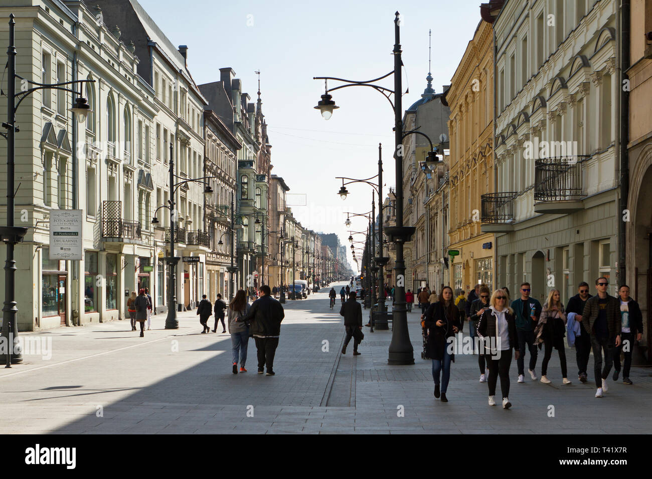 Piotrkowska Street, a Lodz, Polonia. Foto Stock