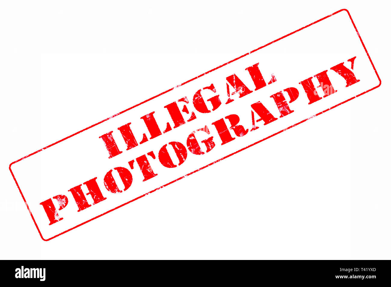 Timbro di gomma concetto mostra un francobollo rosso lettura fotografia illegale Foto Stock