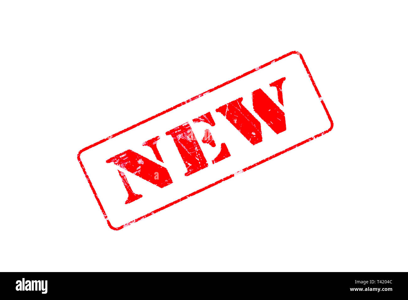 Timbro di gomma concetto mostra un francobollo rosso la lettura della nuova Foto Stock