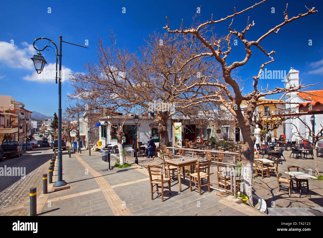Meydani square a Anogia village, Rethimno, Creta, Grecia. Foto Stock