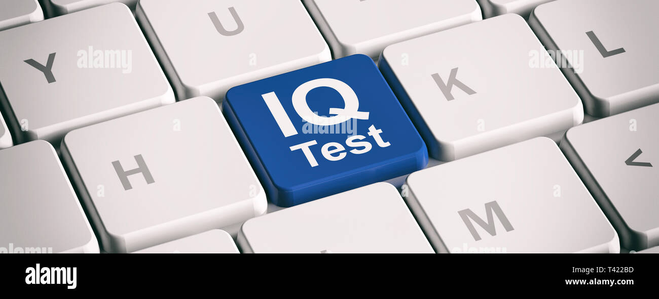 Verifica IQ. Online Intelligence test di misurazione. Chiave di colore blu  su bianco computer tastiera portatile, banner. 3d illustrazione Foto stock  - Alamy