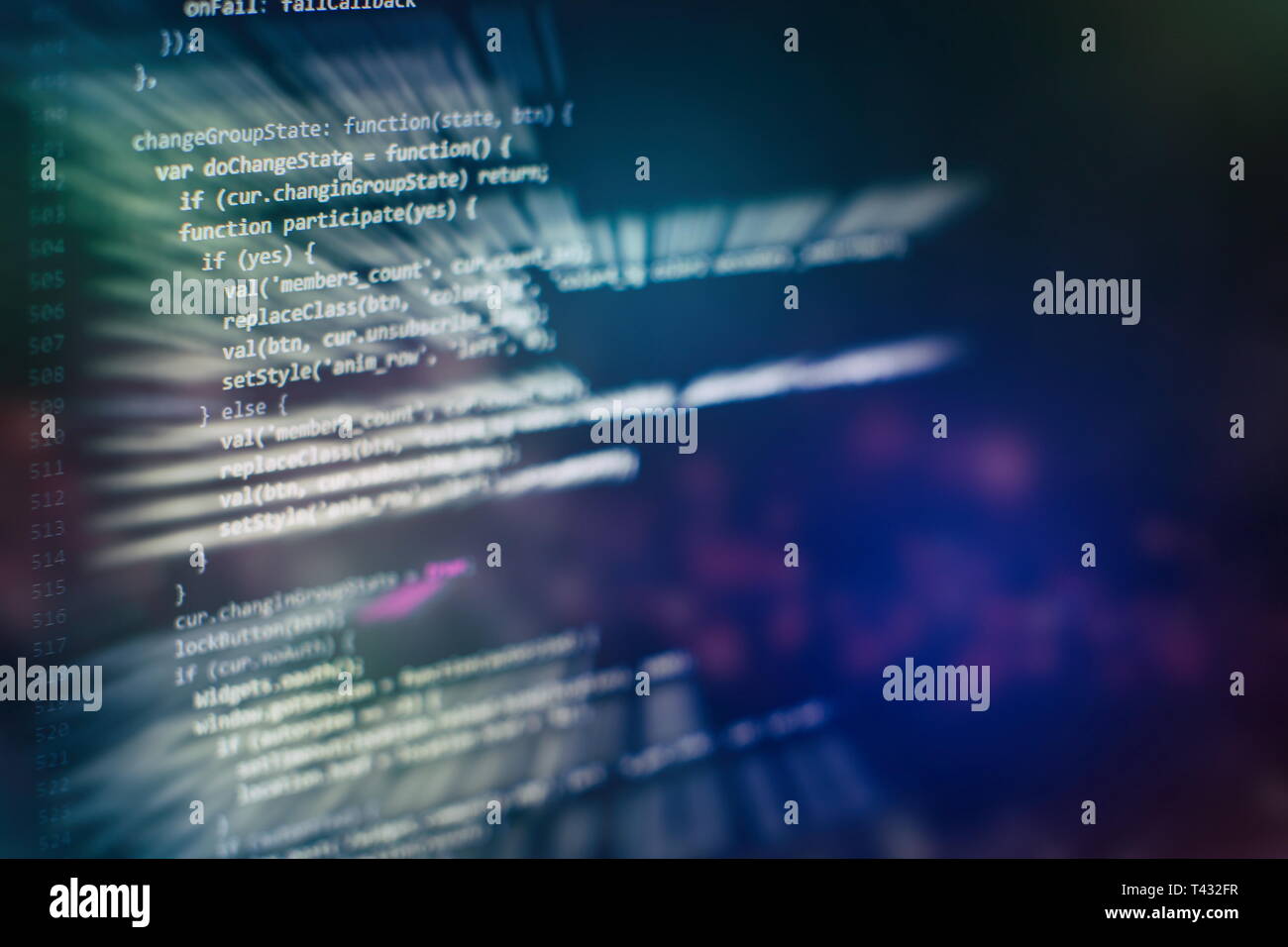 Programmazione del codice sorgente HTML per lo sviluppo di siti Web. I log del server di analisi. Foto Stock