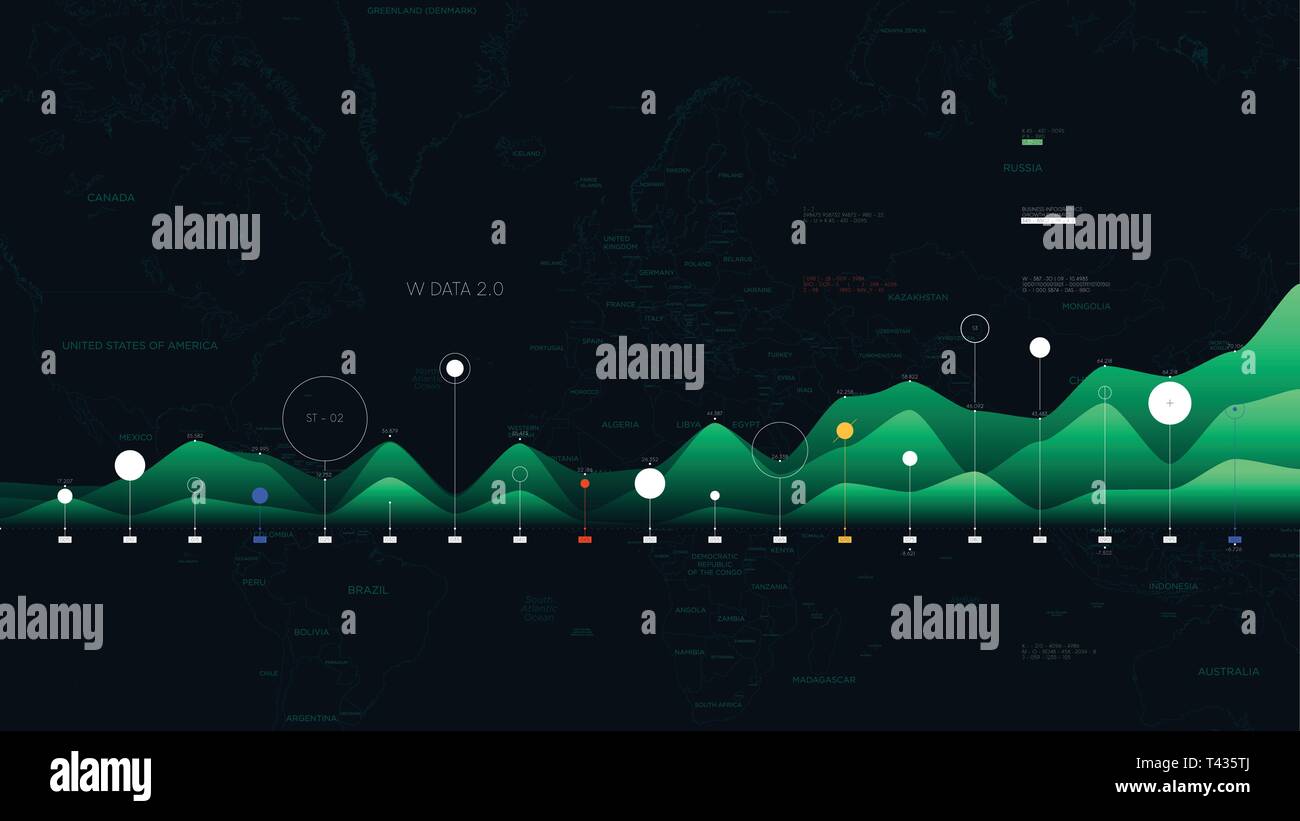 Grande per la visualizzazione di dati business analytics sullo sfondo della mappa del mondo per il vostro design Illustrazione Vettoriale