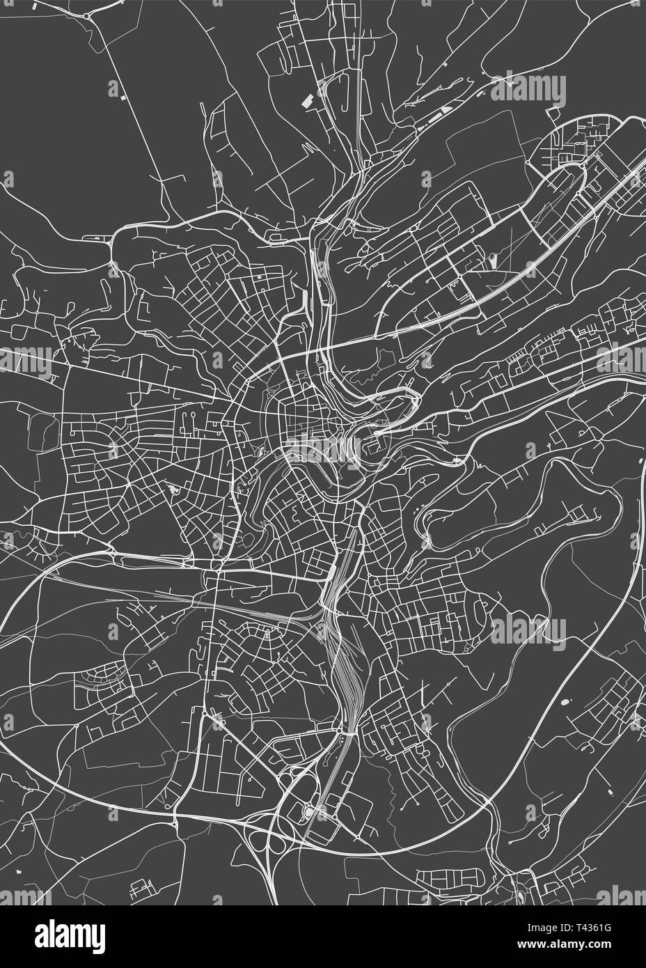 Città del Lussemburgo, pianta dettagliata mappa vettoriale piano particolareggiato della città, fiumi e strade Illustrazione Vettoriale