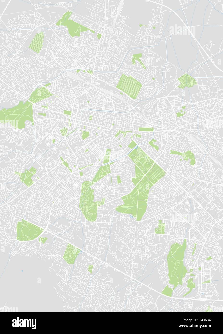 Sofia City plan, dettagliata mappa vettoriale piano particolareggiato della città, fiumi e strade Illustrazione Vettoriale