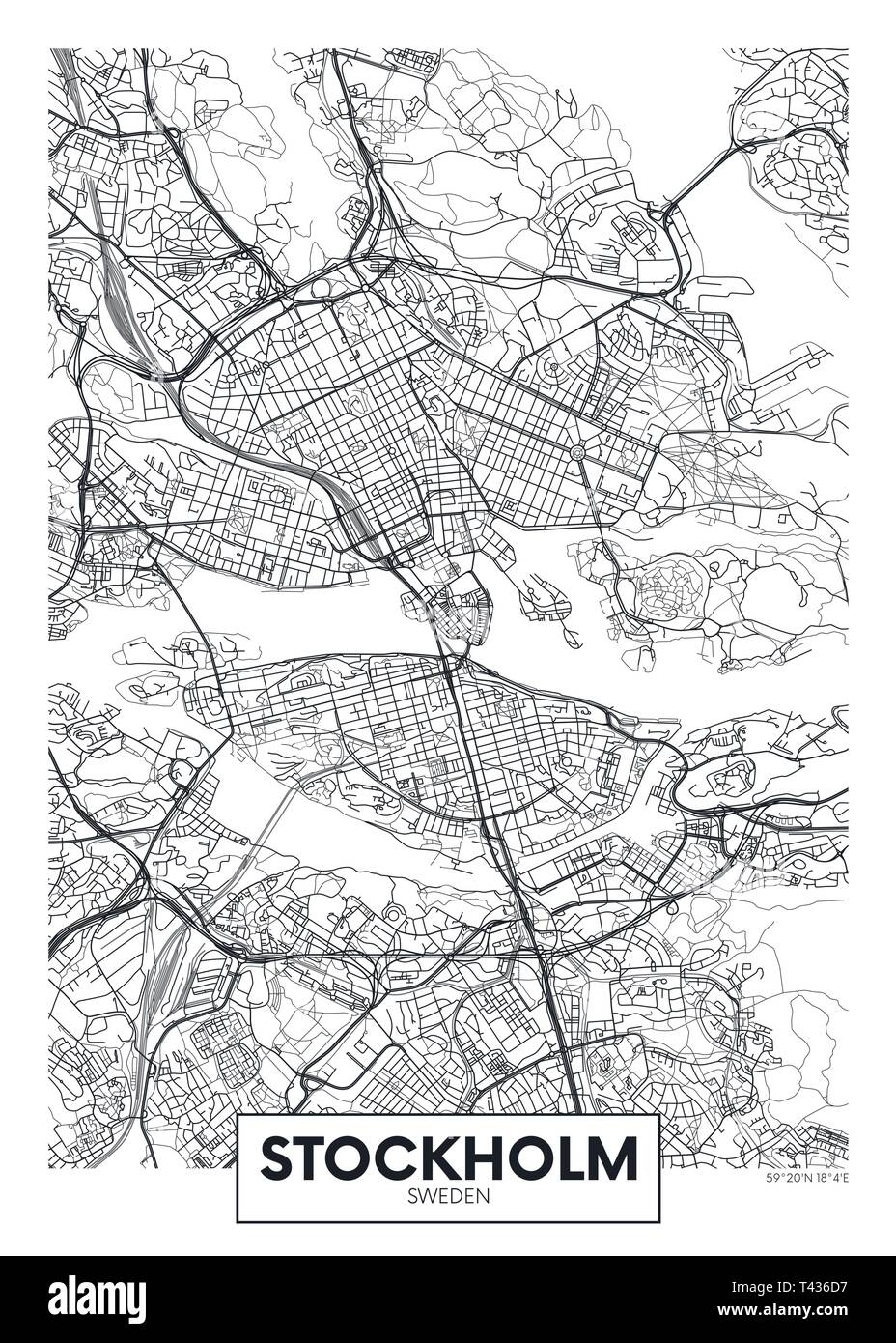 Mappa della città di Stoccolma, vettore di viaggio poster design per la decorazione di interni Illustrazione Vettoriale