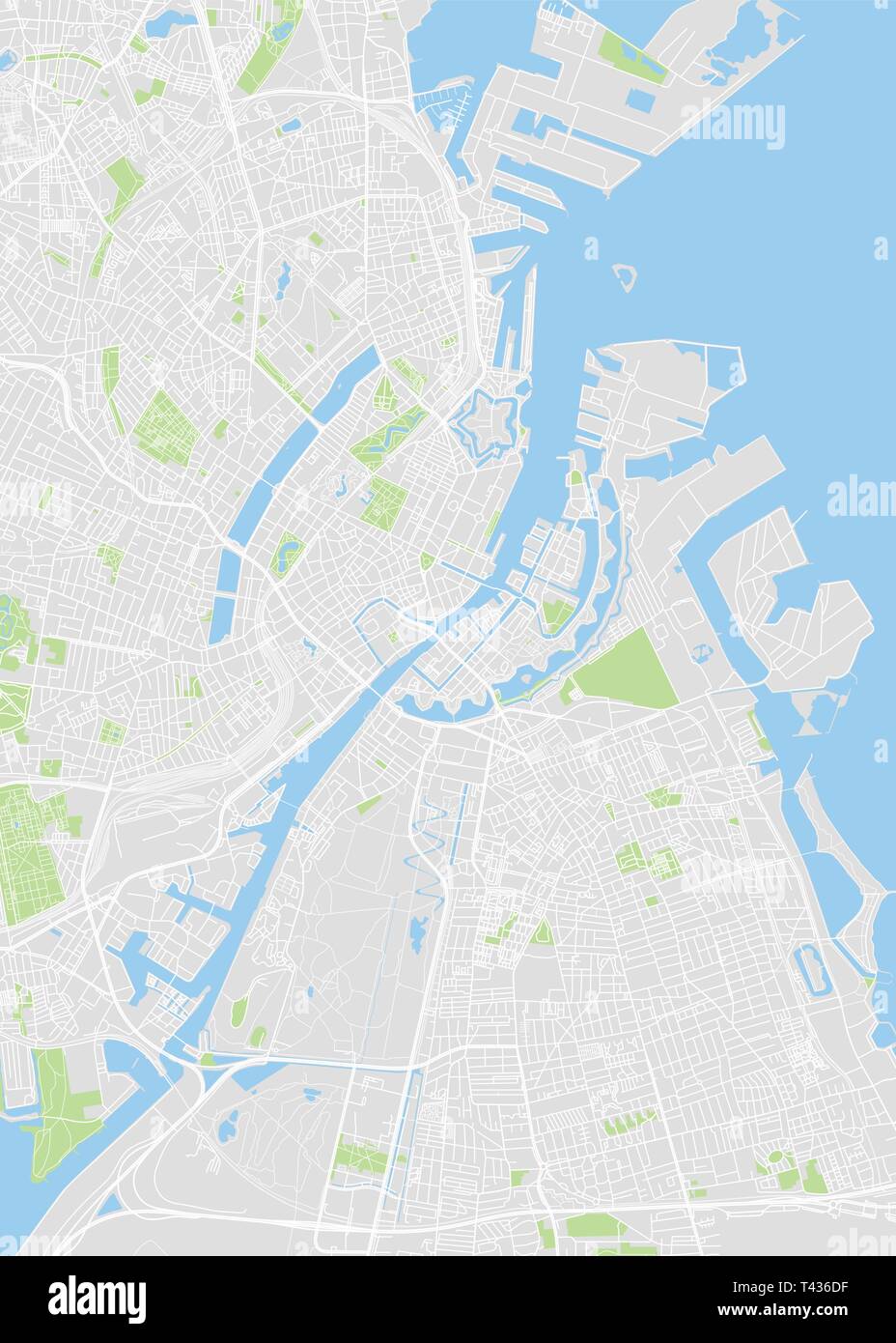 Mappa della città di Copenaghen, color piano dettagliato, illustrazione di vettore per il tuo design Illustrazione Vettoriale