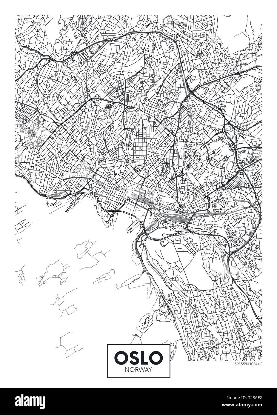 Mappa della città di Oslo, vettore di viaggio poster design per la decorazione di interni Illustrazione Vettoriale