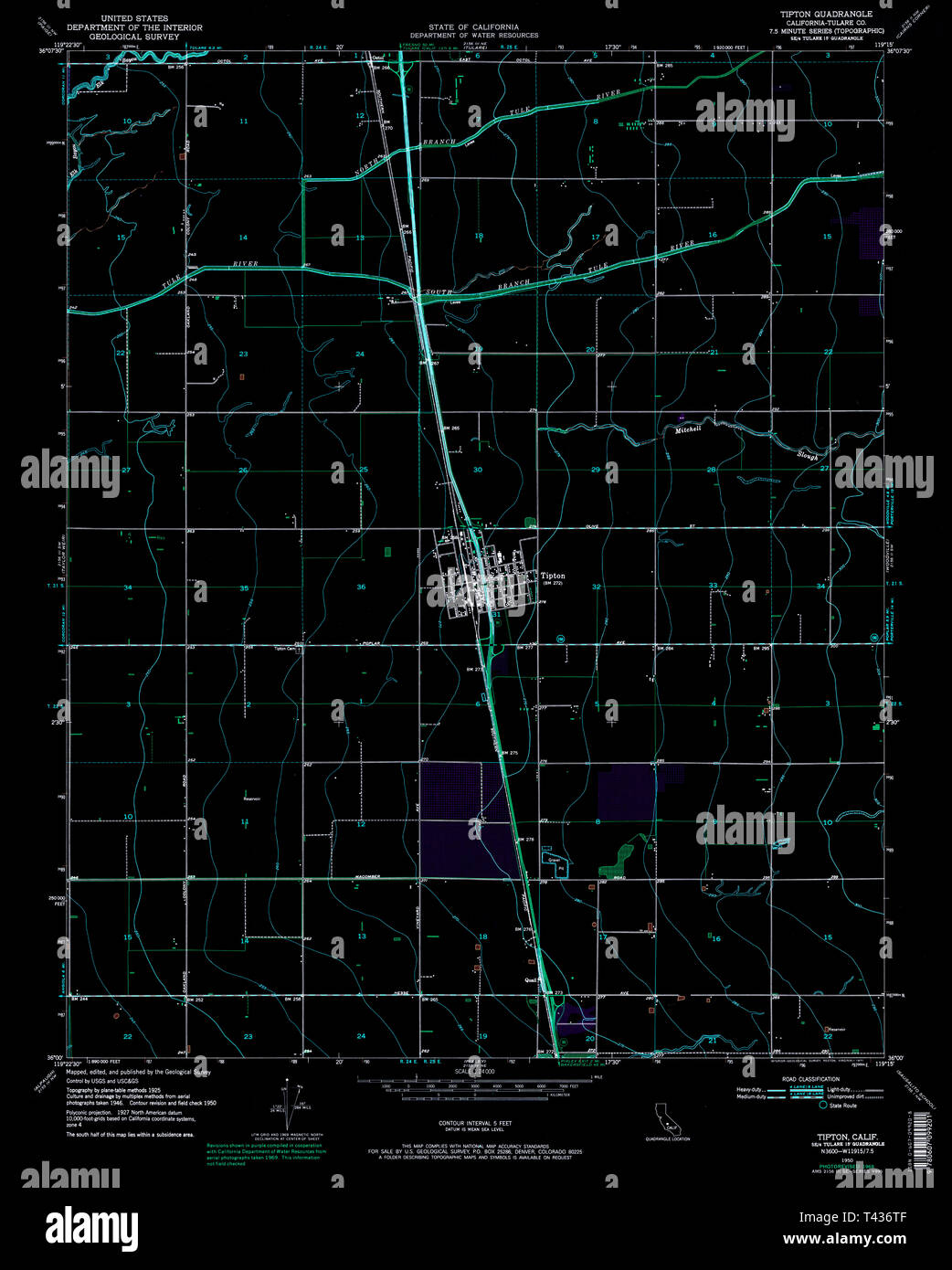 USGS TOPO Map California CA Tipton 102030 1950 24000 Restauro invertito Foto Stock