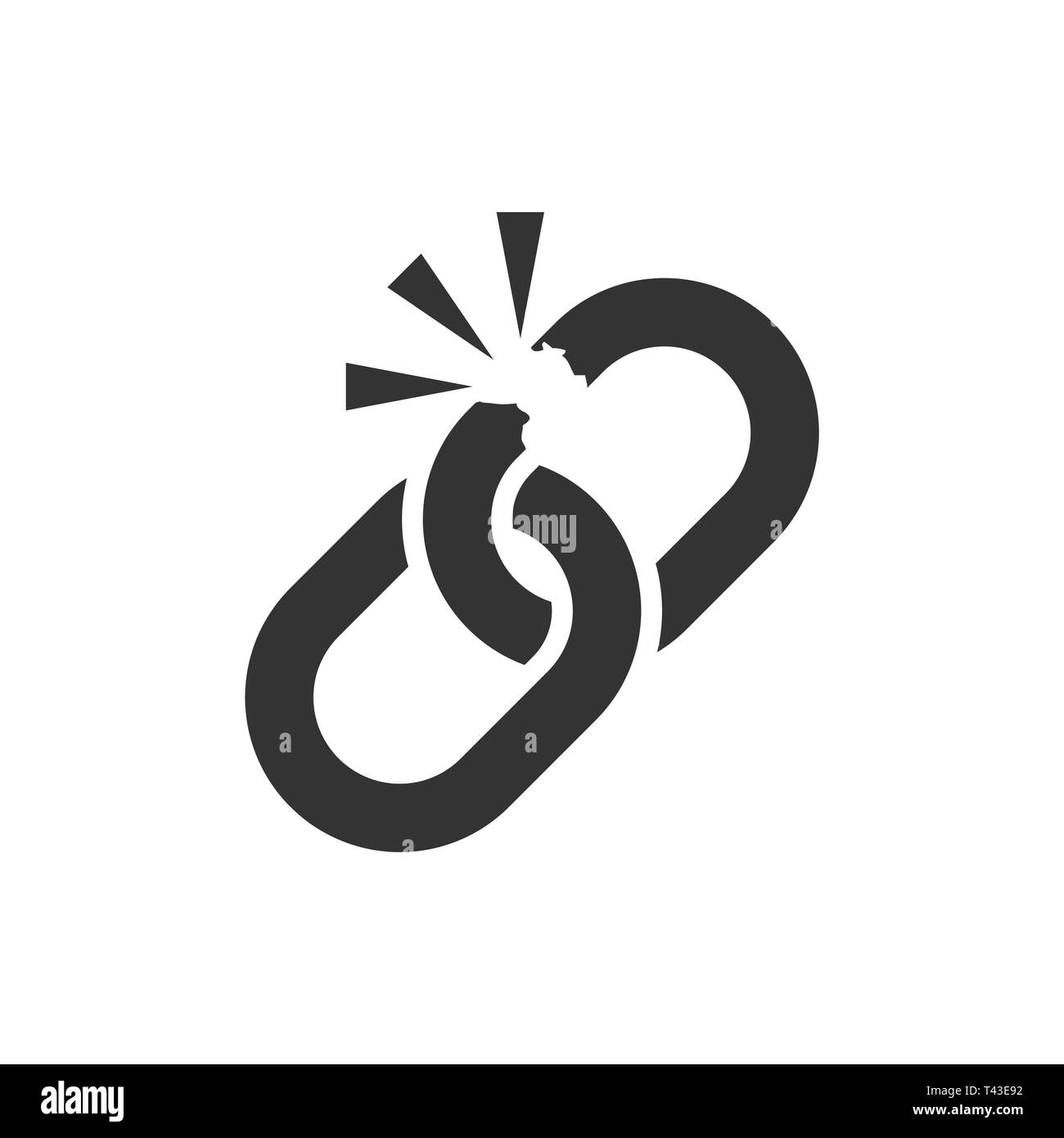 Catena spezzata segno icona in stile appartamento. Scollegare il tirante illustrazione vettoriale bianco su sfondo isolato. Staccare il concetto di business. Illustrazione Vettoriale