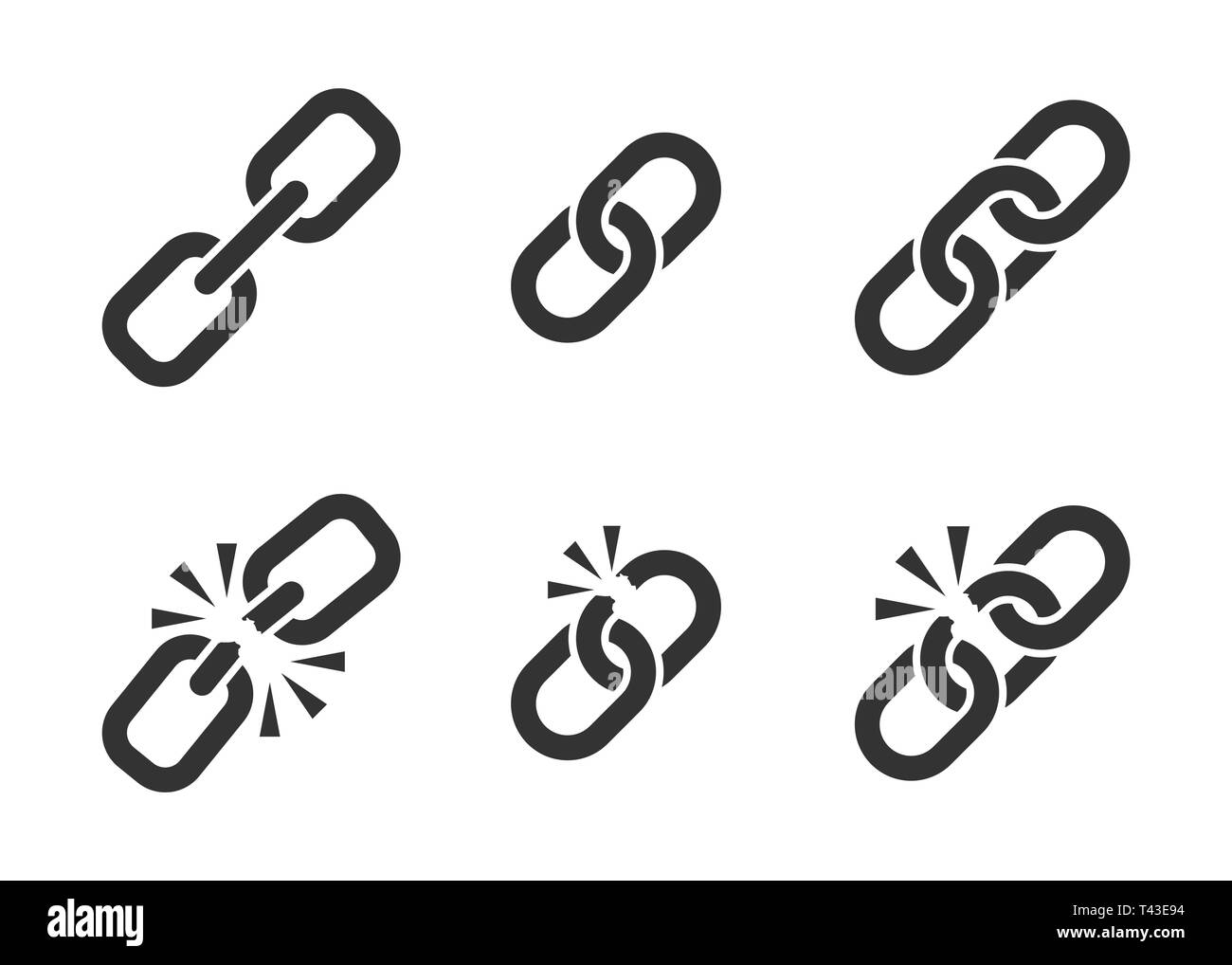 Segno della catena di set di icone di raccolta in stile appartamento. Link illustrazione vettoriale bianco su sfondo isolato. Collegamento ipertestuale il concetto di business. Illustrazione Vettoriale