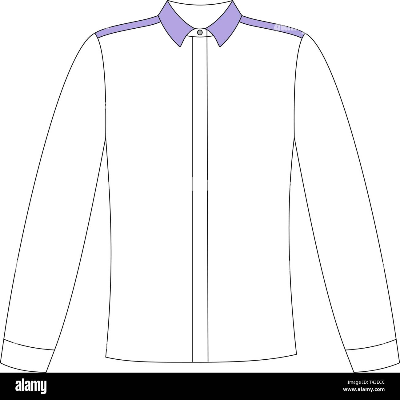 Illustrazione Vettoriale di blusa con shirt stand collare e manicotti allentati ammanettato. Vista frontale disegno tecnico di vestiti da donne. Illustrazione Vettoriale