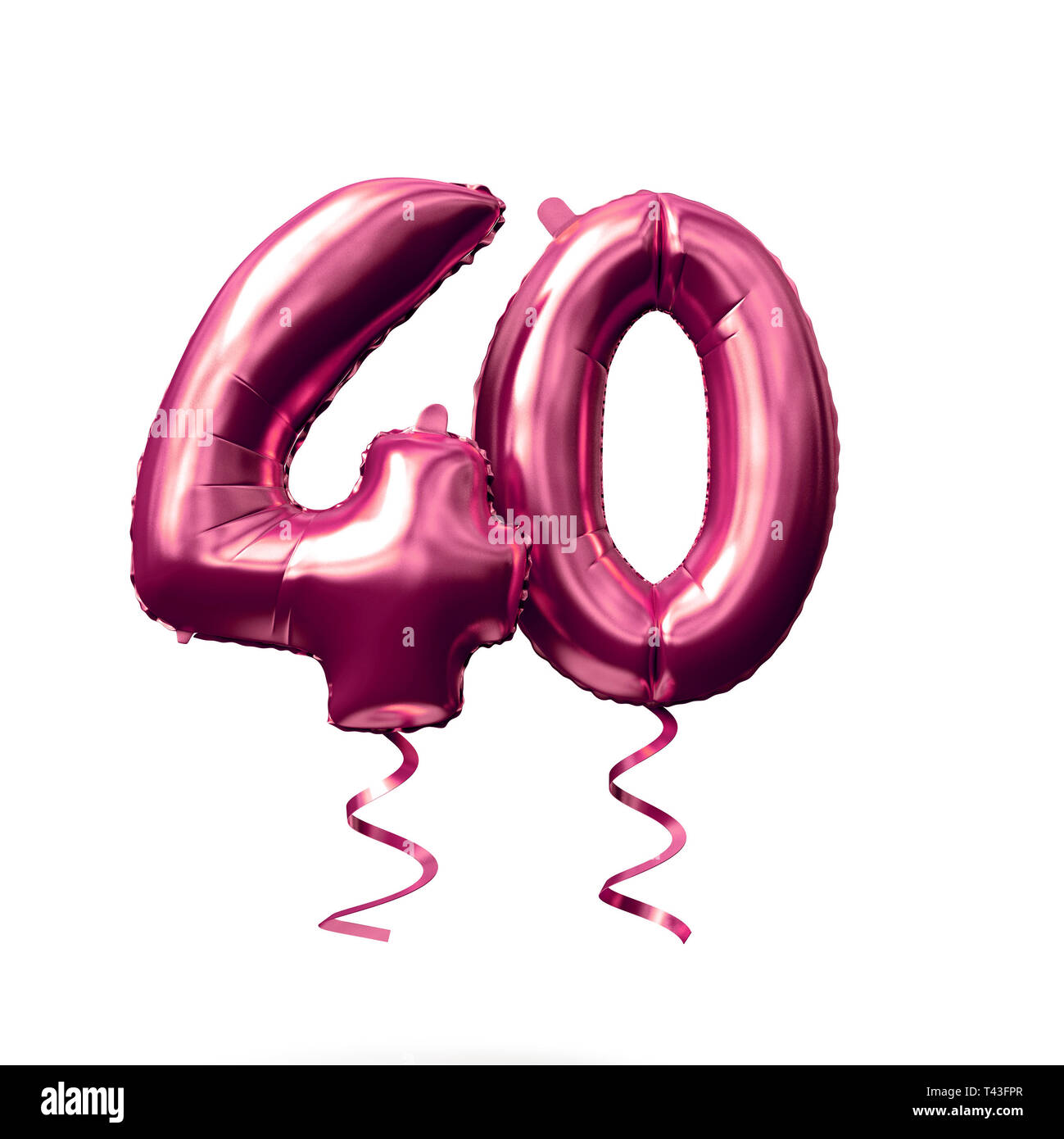 Numero 40 rose gold palloncino elio isolato su uno sfondo bianco. 3D Render Foto Stock