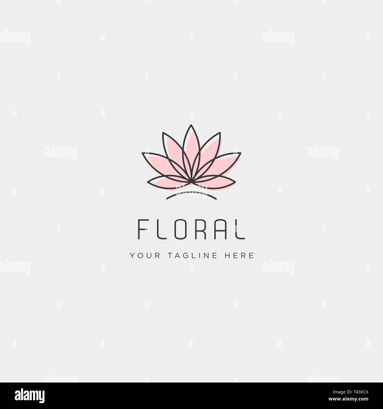 Flower floral linea premium di bellezza semplice modello di logo Illustrazione Vettoriale