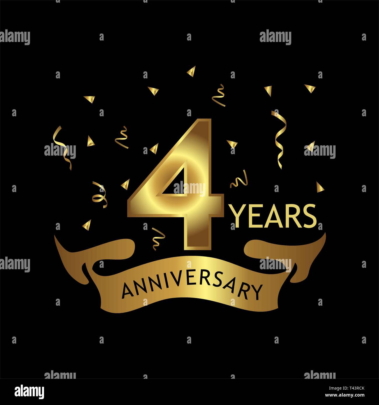 4 anni di anniversario golden. anniversario modello di progettazione per il web, gioco ,Creative poster, opuscoli, depliant, volantini, rivista, invito card - Vettore Illustrazione Vettoriale