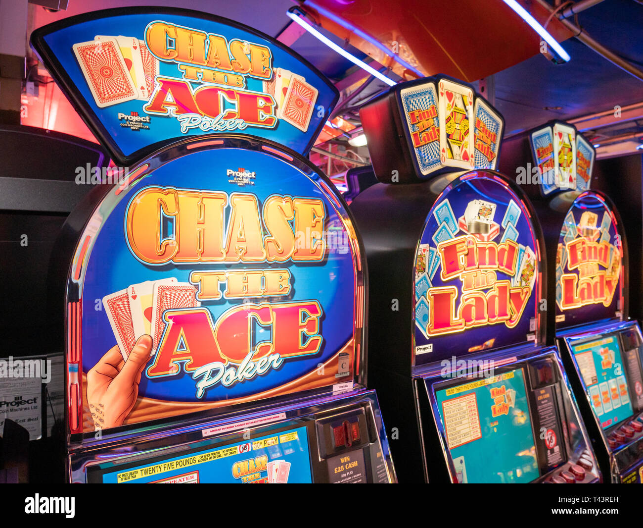 Scheda di gioco macchine per gioco d'azzardo, London, Regno Unito Foto Stock