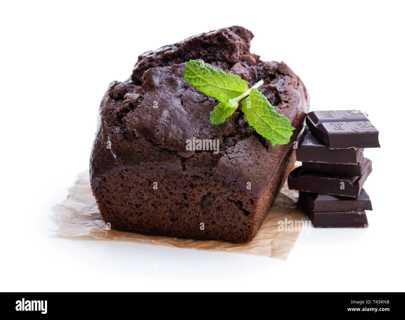 Cioccolato artigianale focaccia torta isolato su bianco Foto Stock