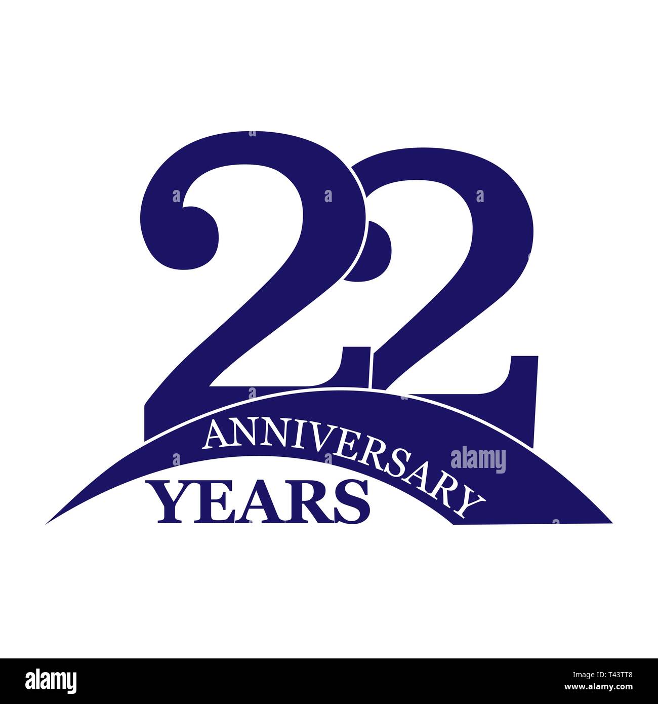 22 anni di anniversario, piatto semplice design, logo Illustrazione Vettoriale