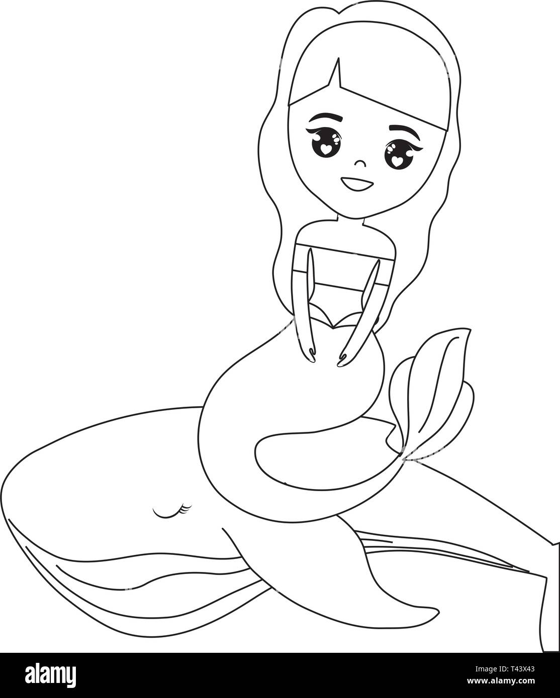Carino mermaid seduta nel vettore di balena illustration design Illustrazione Vettoriale