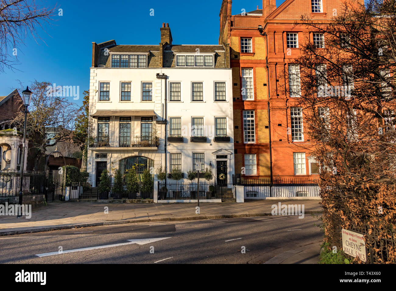 62 Cheyne Walk , un edificio classificato di grado II a Chelsea Riverside, Londra, Regno Unito Foto Stock