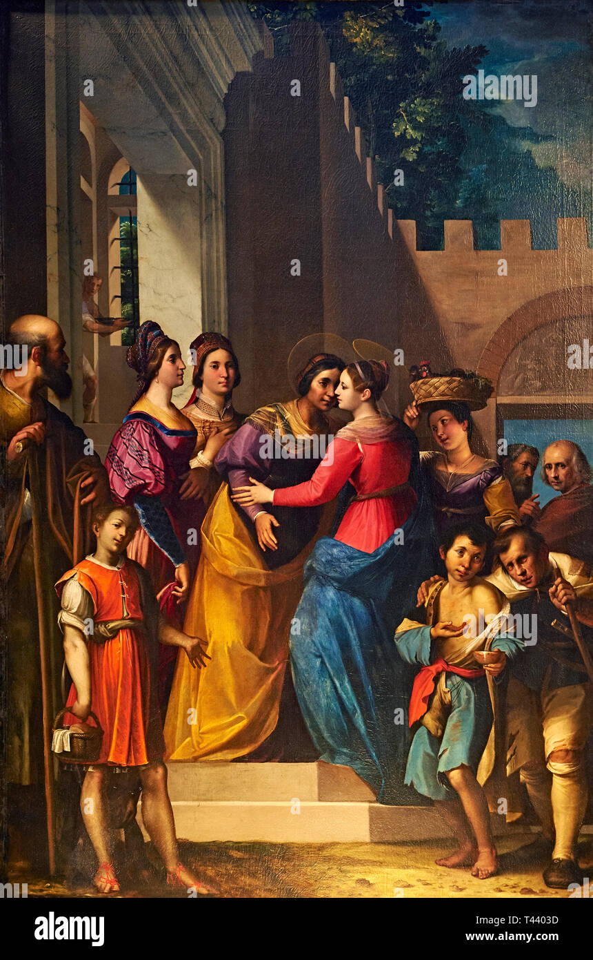 1596 il dipinto a olio della Visitazione (Vistitazione) da Jacopo Ligozzi , Cattedrale di San Martino, Duomo di Lucca, Tunscany, Italia, Foto Stock