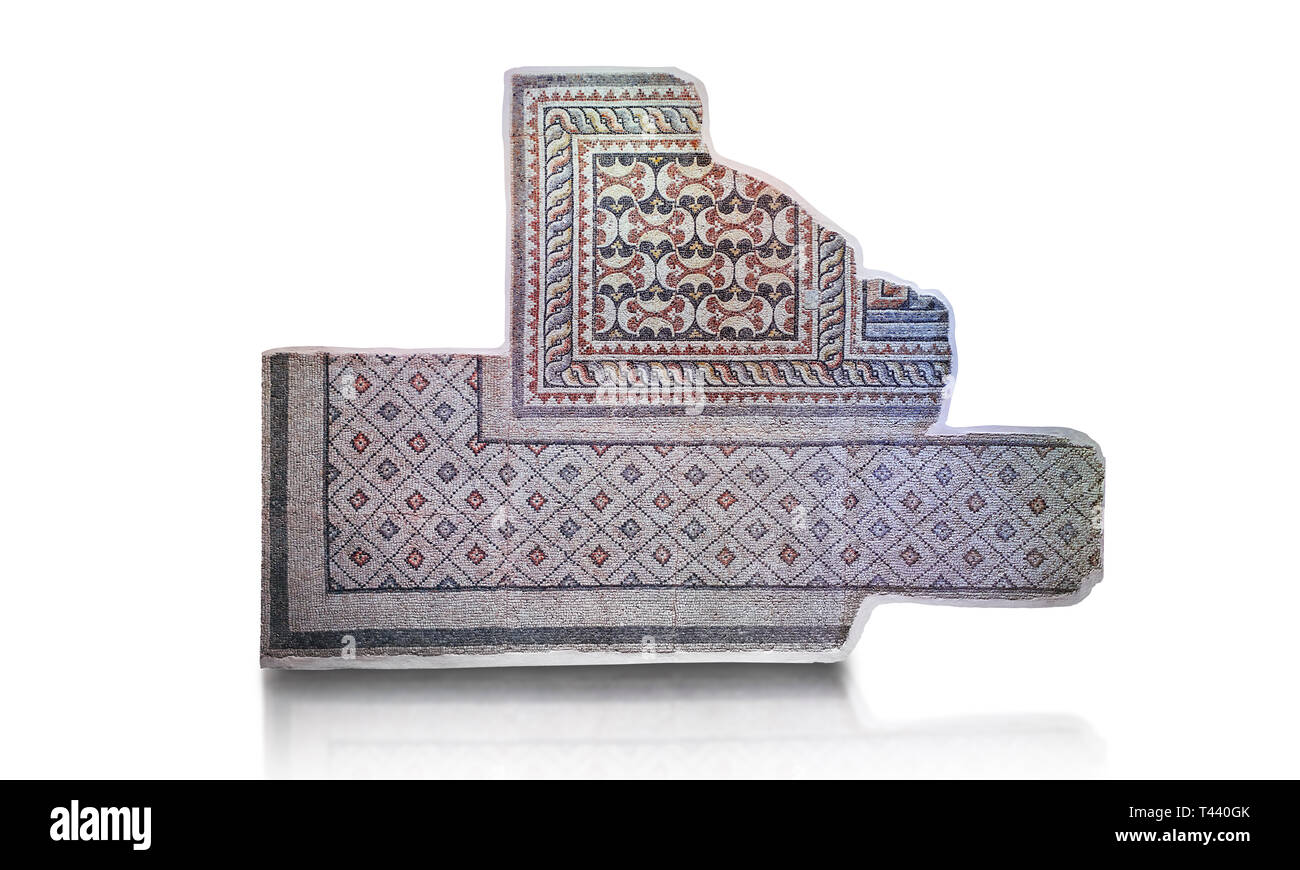 Romano mosaici geometrici di Zeugma. 2a-3a secolo D.C. Zeugma Museo del Mosaico, Gaziantep, Turchia. Contro uno sfondo bianco. Foto Stock