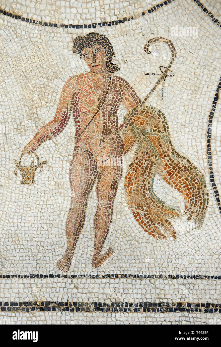 Foto di mosaici romani disegno raffigurante una figura, dall'antica città romana di Thysdrus. Iii secolo D.C. El Djem Museo Archeologico, El Djem, Foto Stock