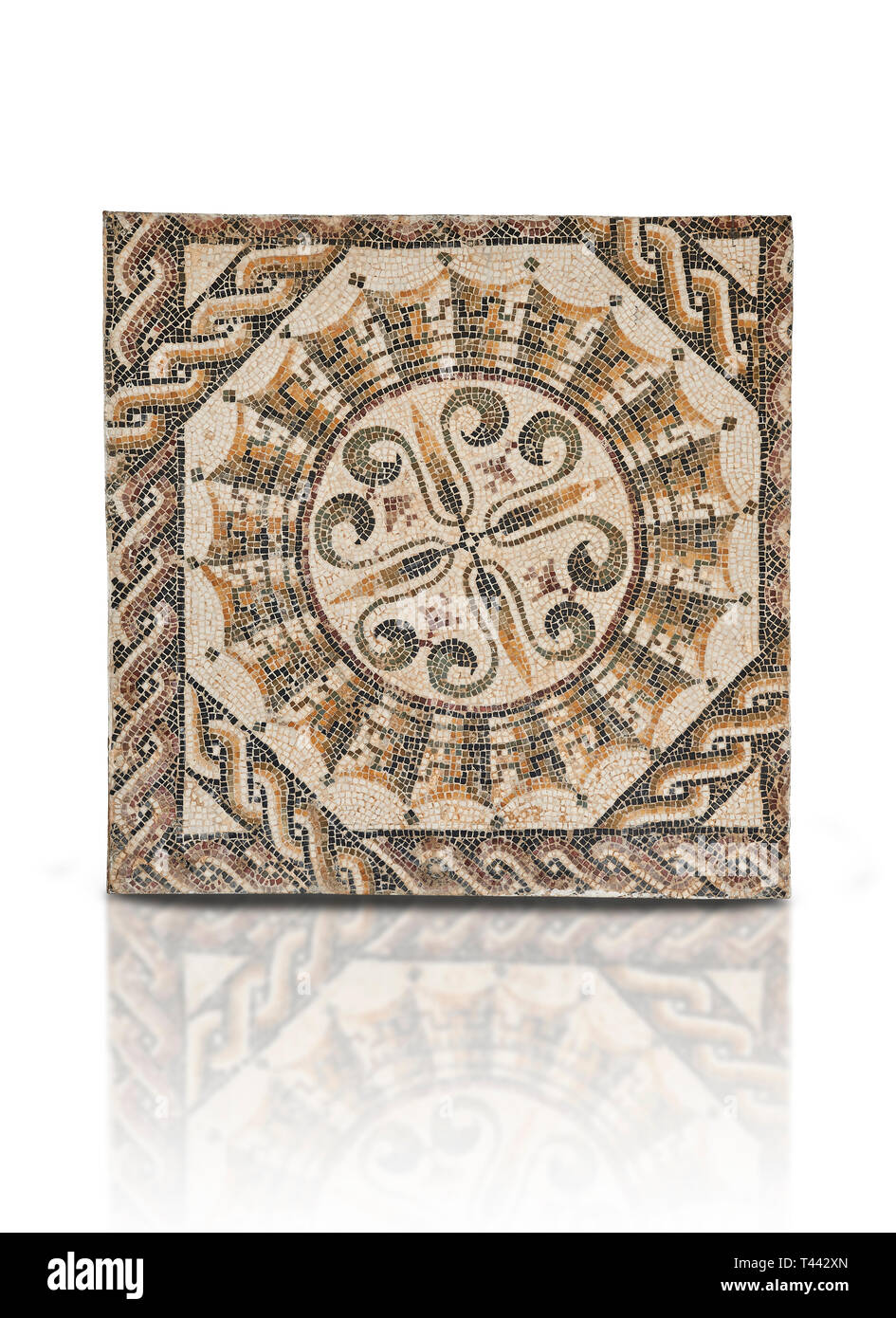 Foto di un geometrico mosaico romano, dall'antica città romana di Thysdrus. Iii secolo D.C. El Djem Museo Archeologico, El Djem, Tunisia. Foto Stock