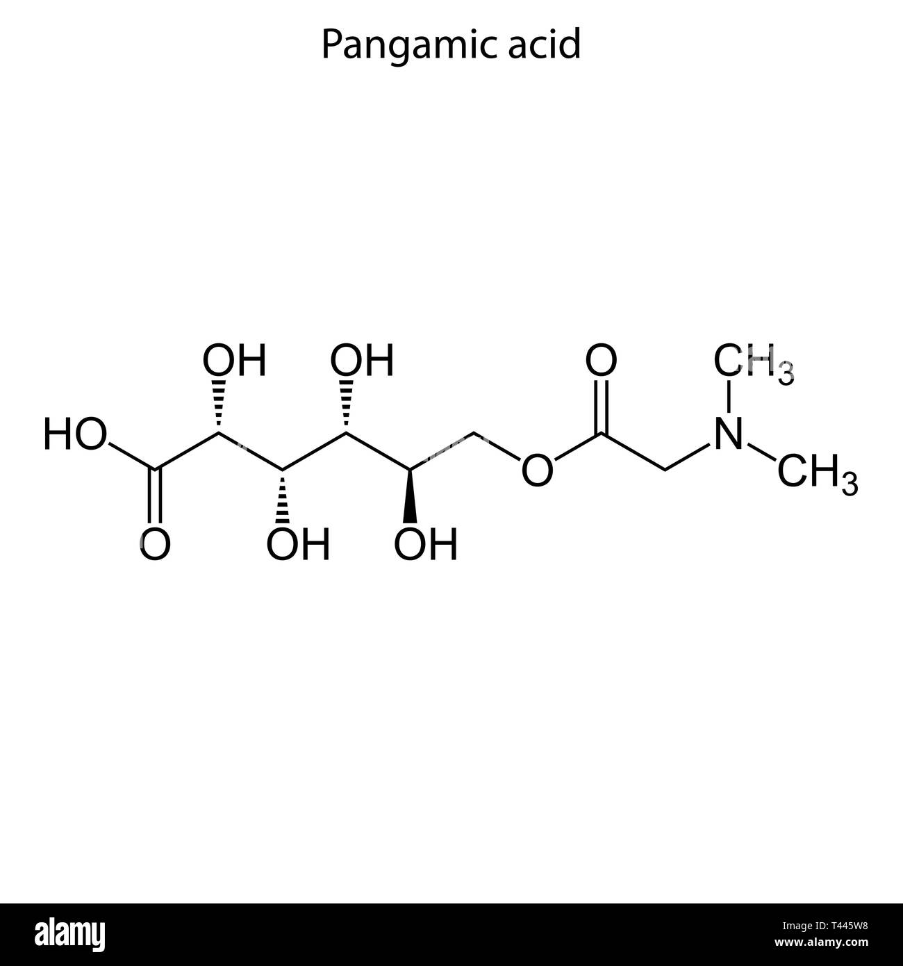 Formula di scheletro dell'acido pangamico. Vitamina B15 molecola chimica. Illustrazione Vettoriale