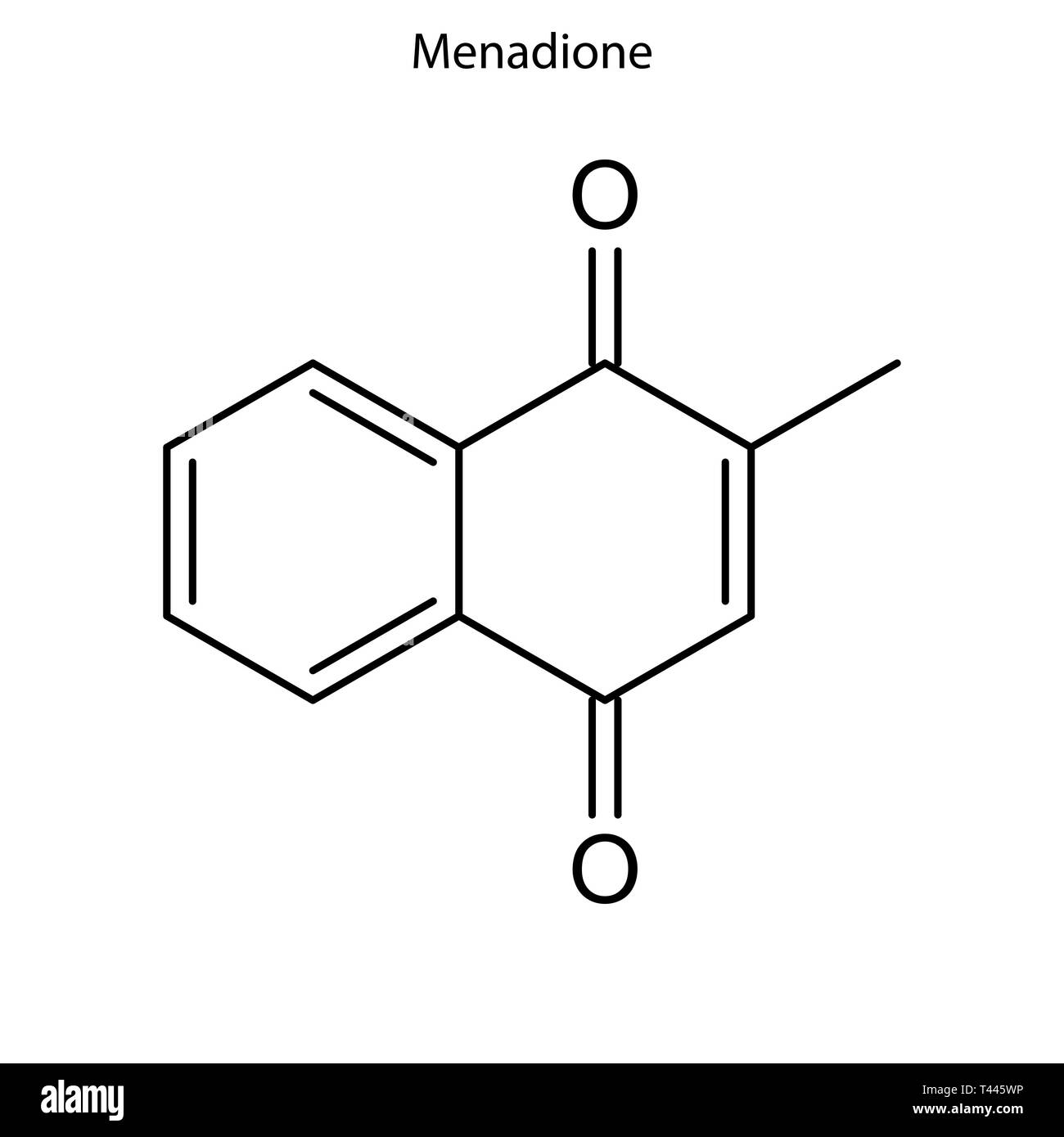Formula di scheletro di menadione. La vitamina K 3 molecola chimica. Illustrazione Vettoriale