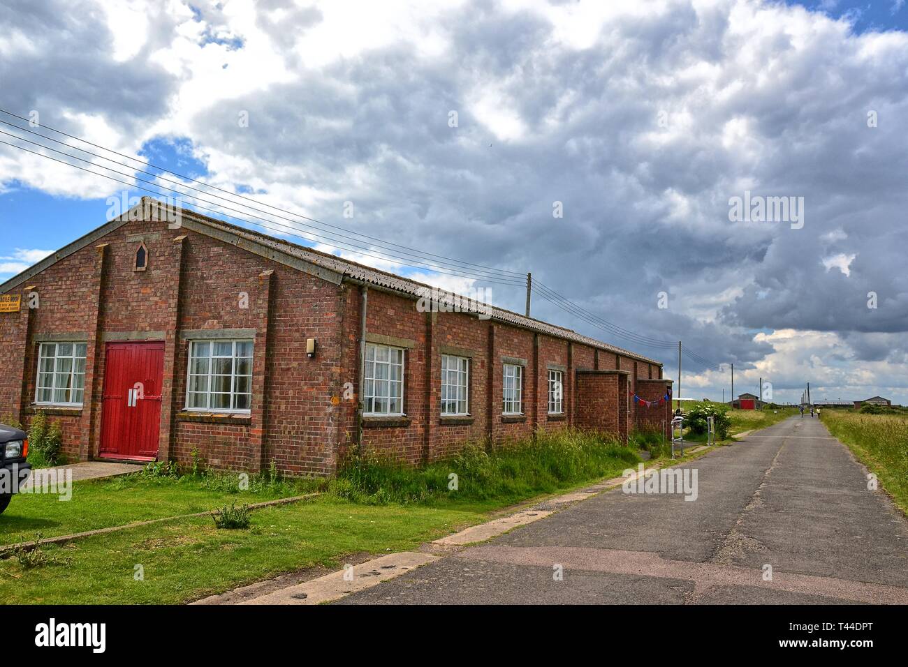 Exhibition Building a ex bomba atomica e radar sito di test a Orford Ness, Orford, Suffolk, Regno Unito. Ora un paesaggio di acquitrini e riserva naturale Foto Stock